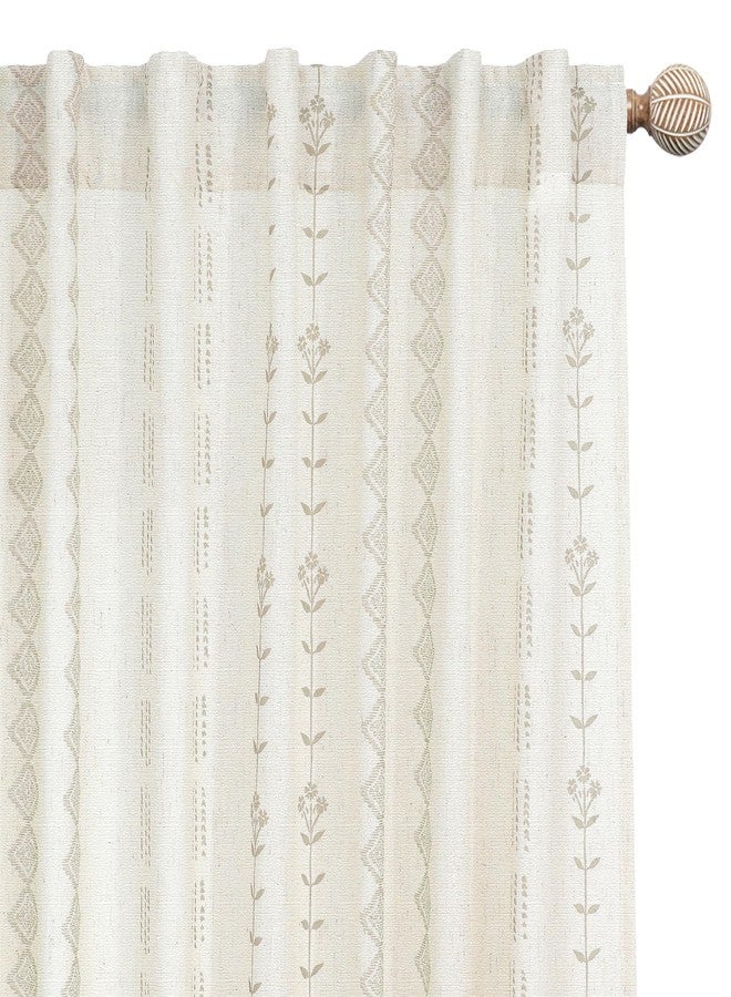 Lino Rosa Neutral Farmhouse Curtains for Living Room 84 Inches Long,Taupe Cream Boho Light Filtering Sheer Patterned Modern Beautiful Linen Curtains with Floral Pattern Design Dining Room 84 Length 2 Panels Set - Image 1